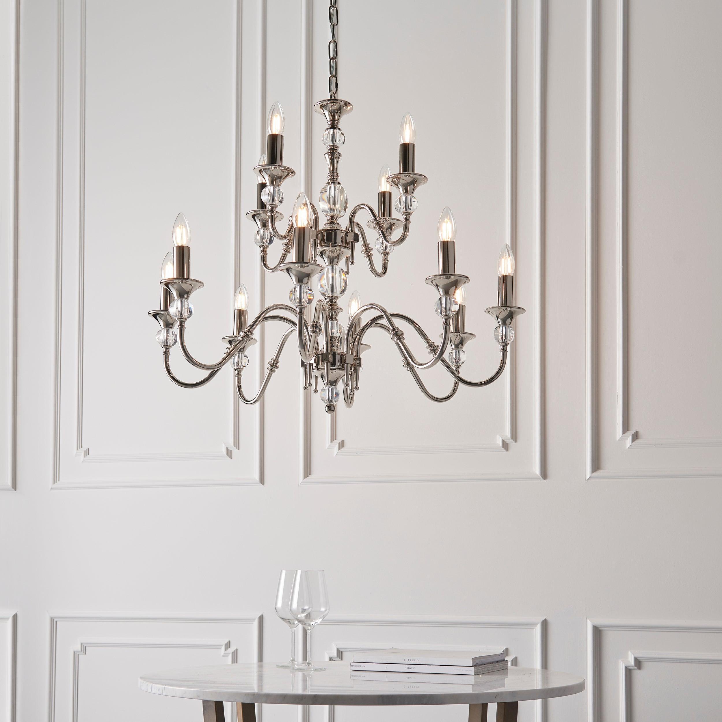 Polina 12 Light Polished Nickel Finish Chandelier-Interiors 1900-8-Tiffany Lighting Direct