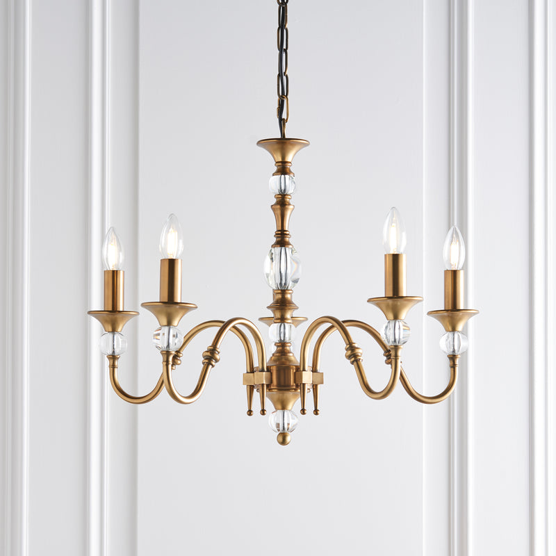 Polina 5 Light Antique Brass Chandelier Interiors 1900