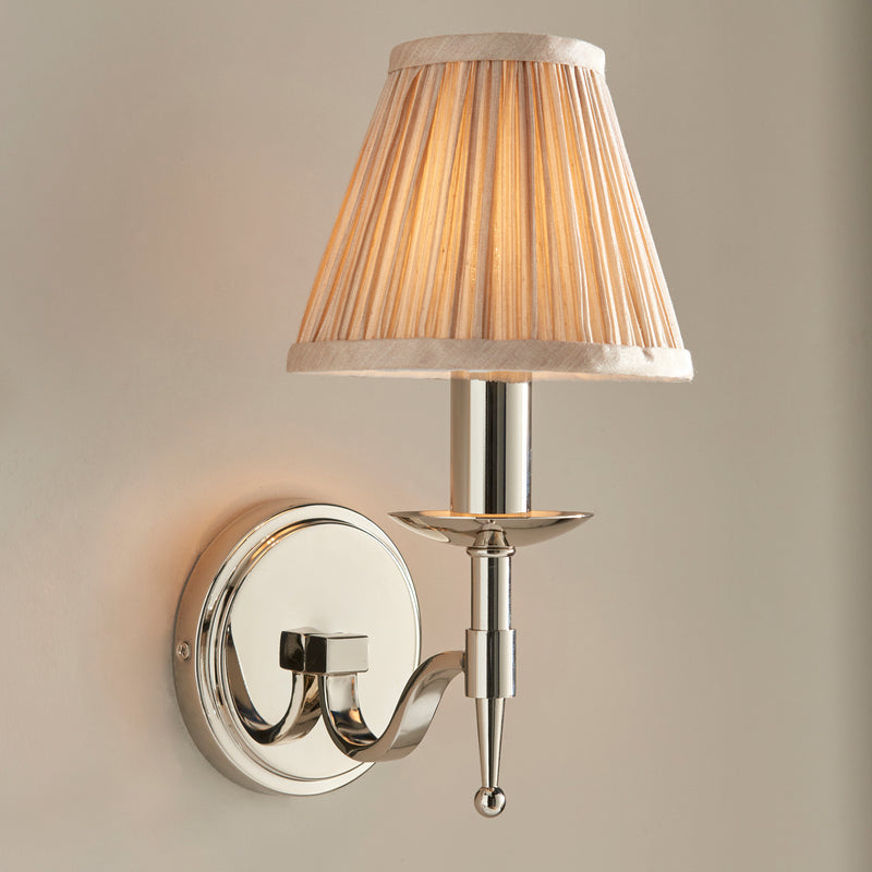 Stanford Nickel Single Wall Light With Beige Shade
