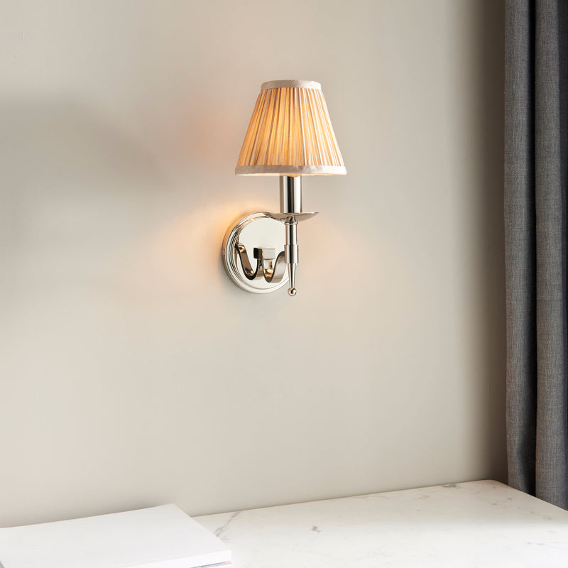Stanford Nickel Single Wall Light With Beige Shade