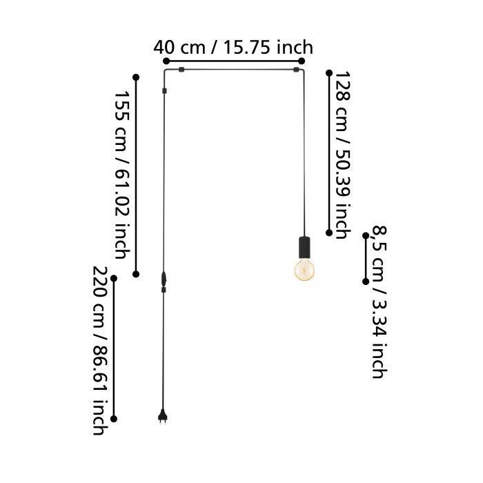 eglo pinetina black lamp holder cable ceiling pendant living room close up