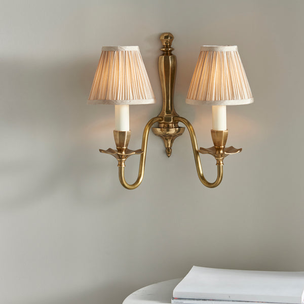 Asquith Solid Brass Double Wall Light With Beige Shade