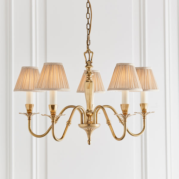 Asquith Solid Brass 5 Light Chandelier With Beige Shades-Interiors 1900-1-Tiffany Lighting Direct