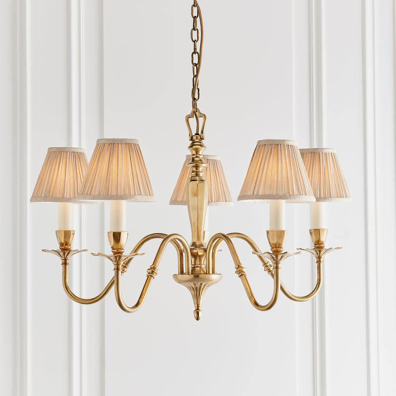 Asquith Solid Brass 5 Light Chandelier With Beige Shades-Interiors 1900-1-Tiffany Lighting Direct