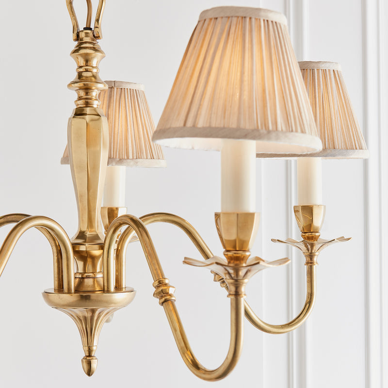 Asquith Solid Brass 5 Light Chandelier With Beige Shades-Interiors 1900-9-Tiffany Lighting Direct