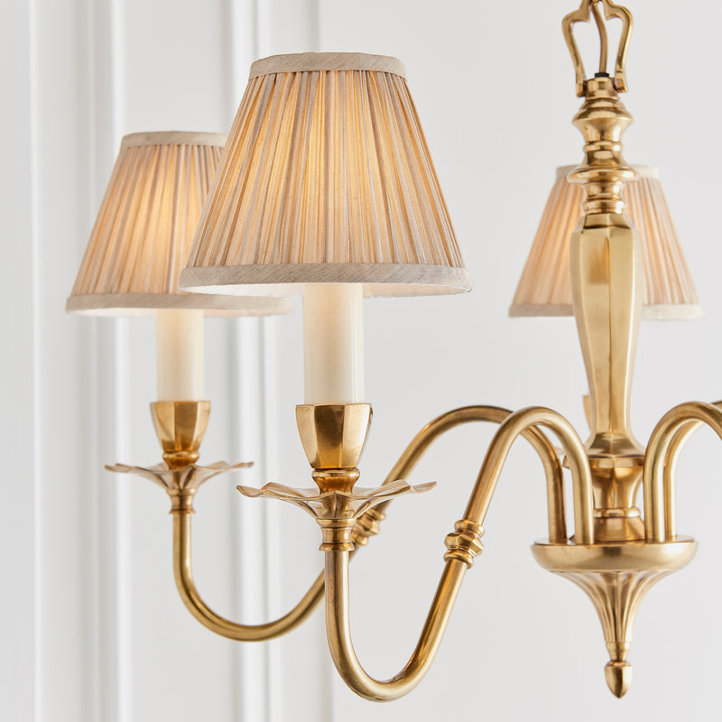 Asquith Solid Brass 5 Light Chandelier With Beige Shades-Interiors 1900-10-Tiffany Lighting Direct