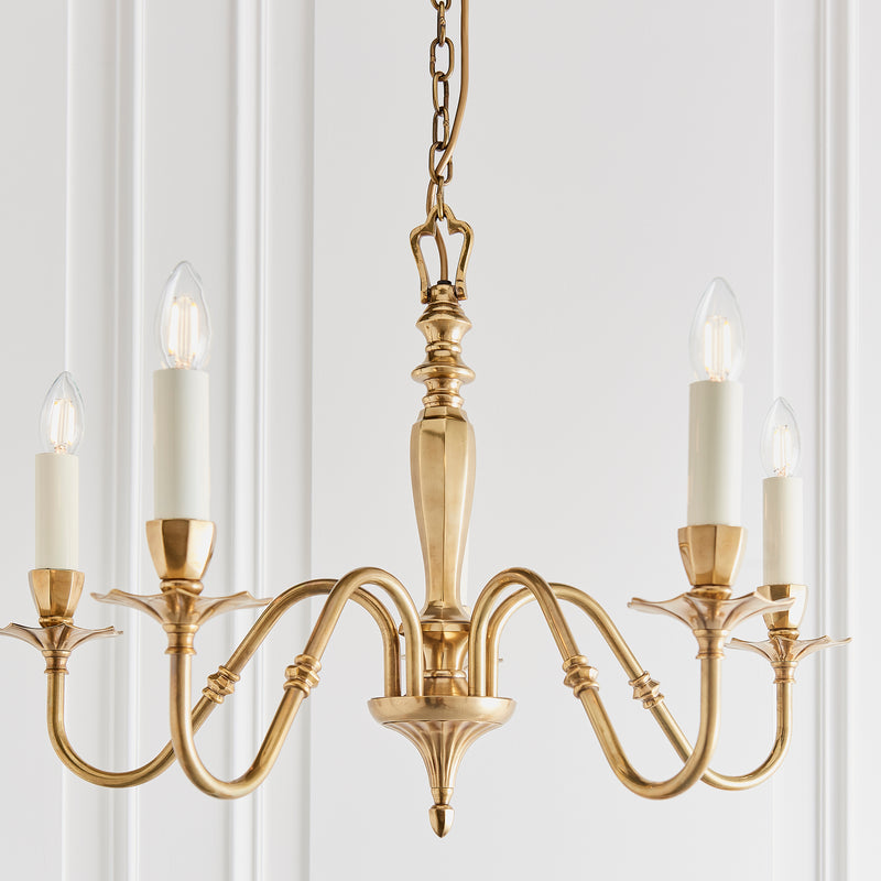 Asquith Solid Brass 5 Light Chandelier With Beige Shades-Interiors 1900-11-Tiffany Lighting Direct