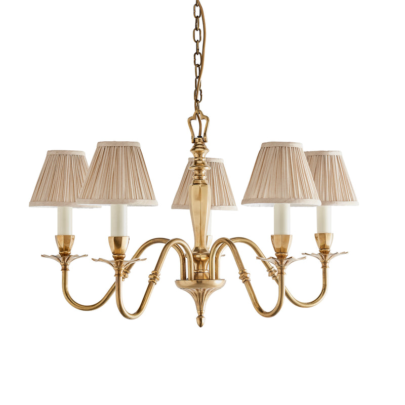 Asquith Solid Brass 5 Light Chandelier With Beige Shades-Interiors 1900-12-Tiffany Lighting Direct