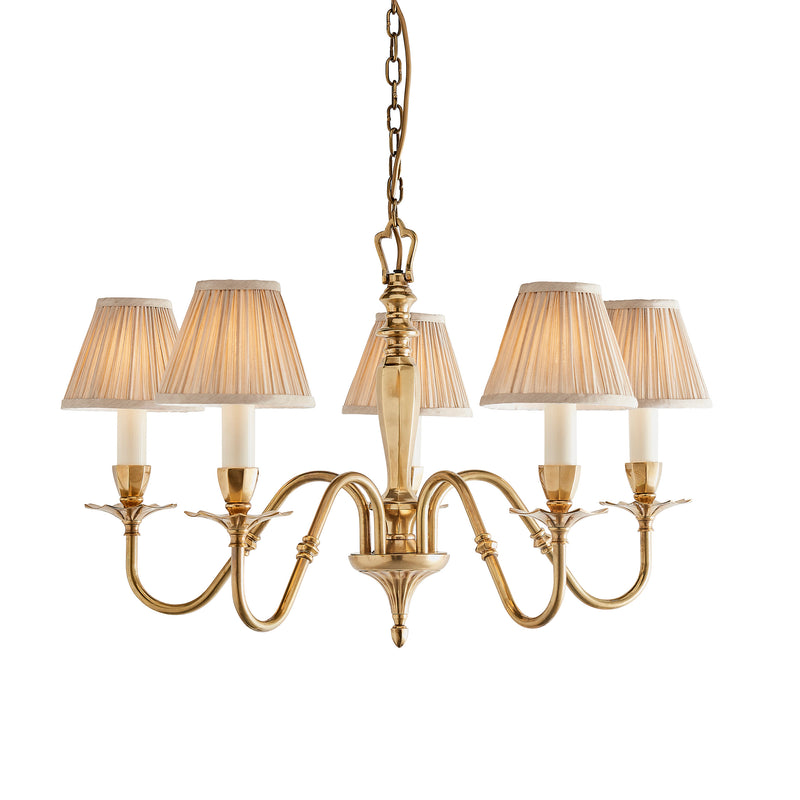 Asquith Solid Brass 5 Light Chandelier With Beige Shades-Interiors 1900-13-Tiffany Lighting Direct