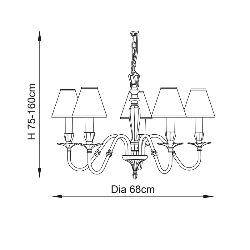 Asquith Solid Brass 5 Light Chandelier With Beige Shades-Interiors 1900-4-Tiffany Lighting Direct