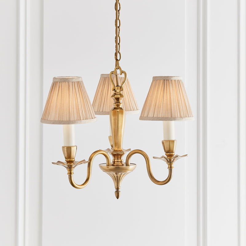 Asquith Solid Brass 3 Light Chandelier With Beige Shades