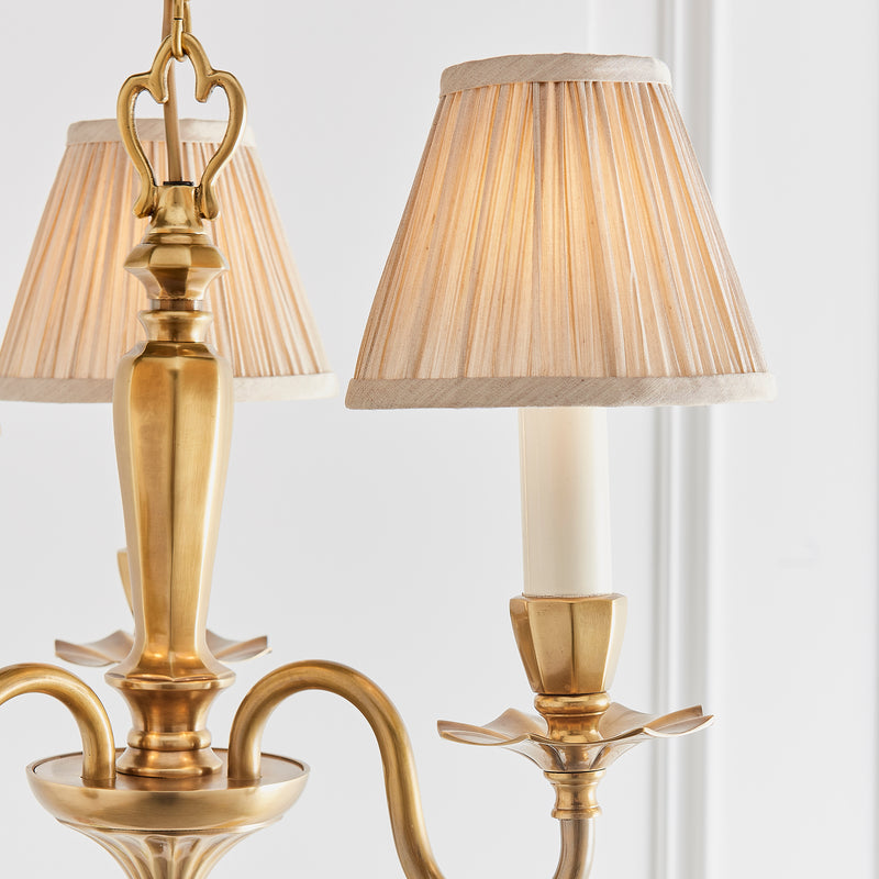 Asquith Solid Brass 3 Light Chandelier With Beige Shades