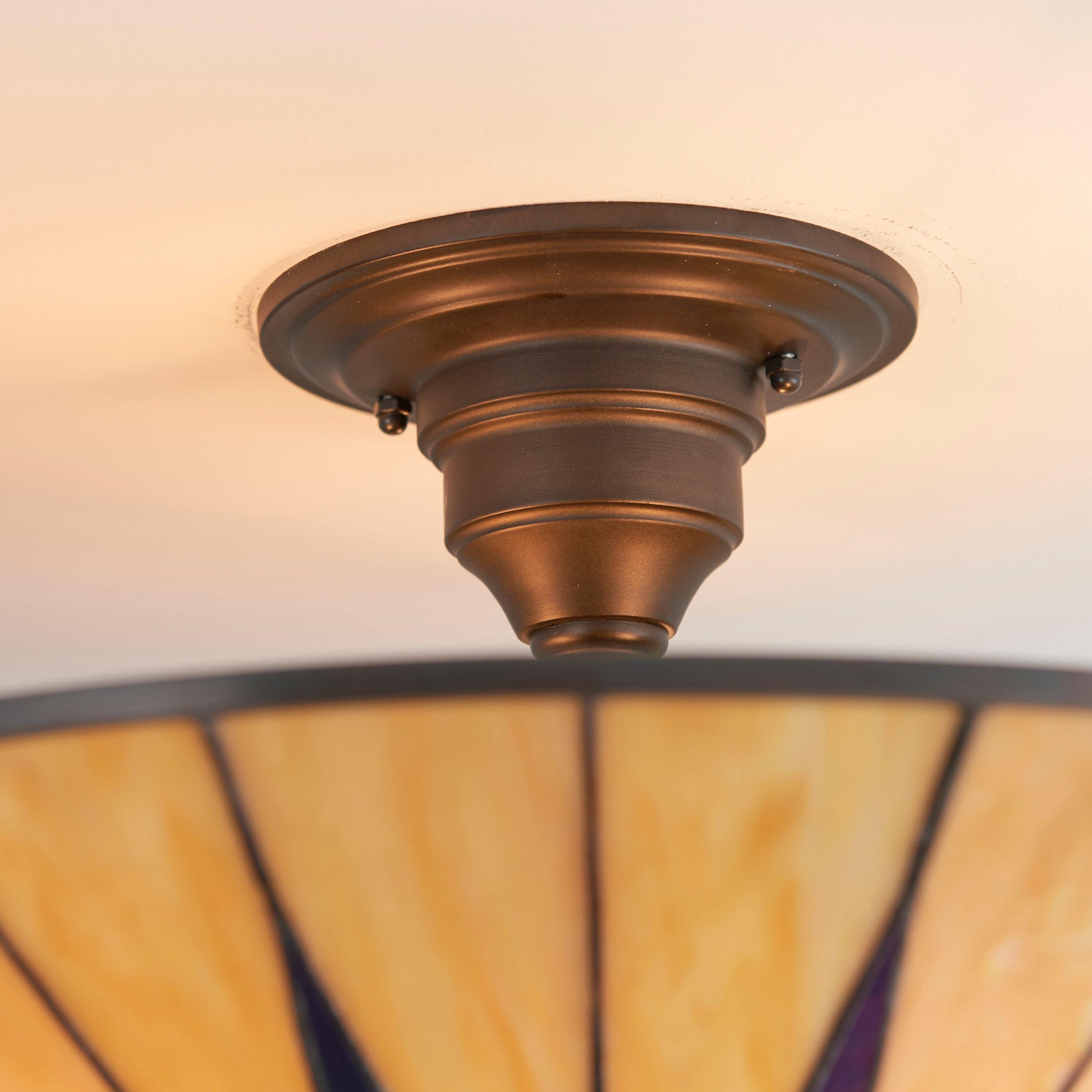 Interiors 1900 Dark Star Semi Flush Tiffany Ceiling Light - Open Box-100326