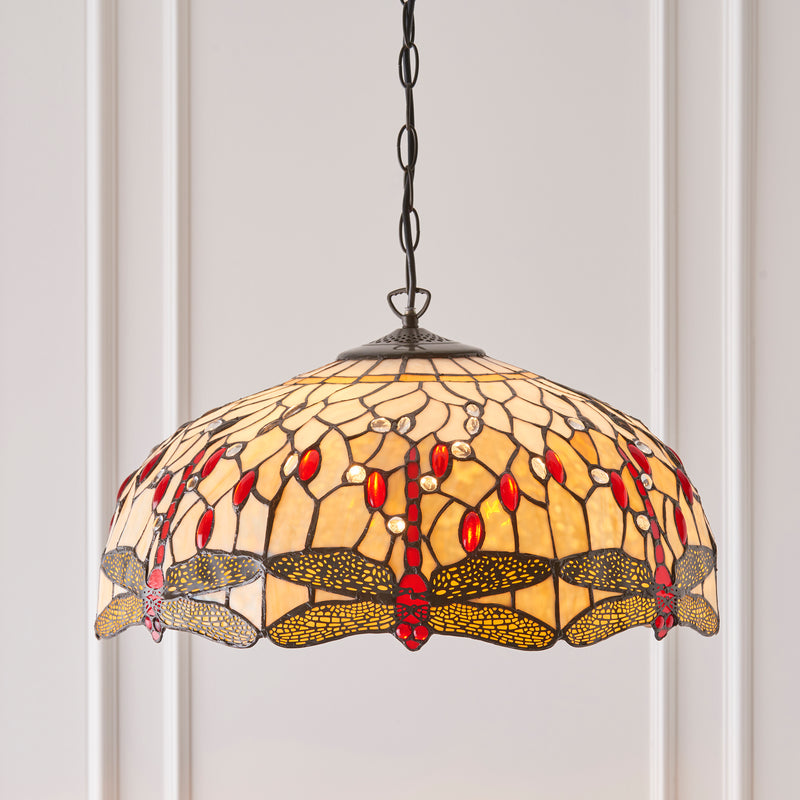 Interiors 1900 Beige Dragonfly Large Tiffany Ceiling Light