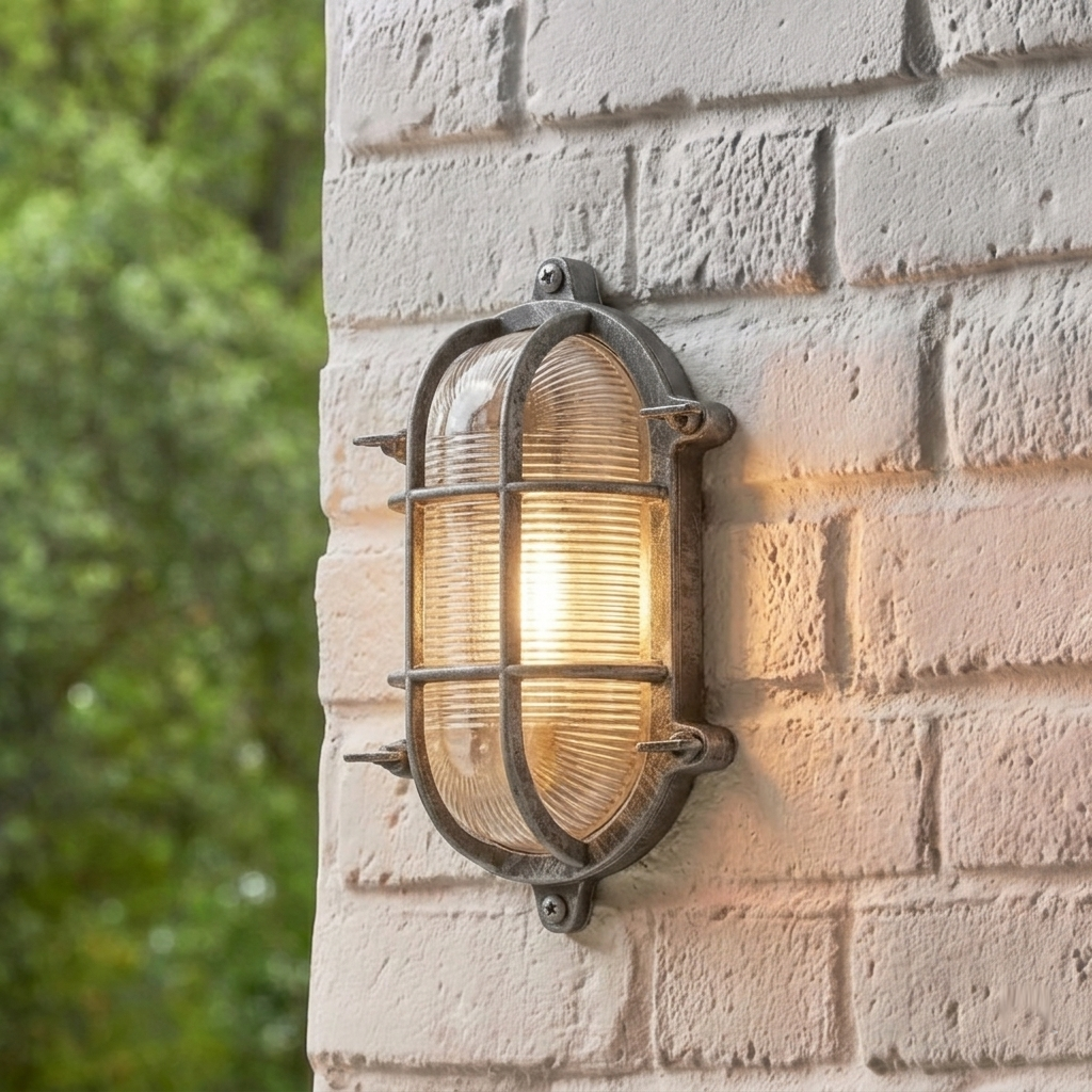 Searchlight Bulkhead Oval Black & Silver Outdoor Wall/Ceiling Light