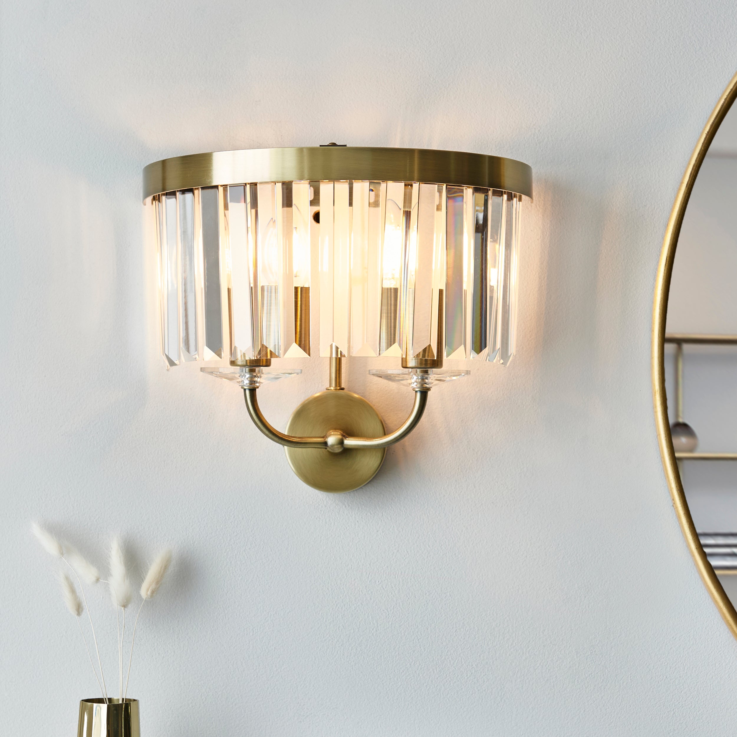 Ealing Brass & Clear Cut Glass Wall Light