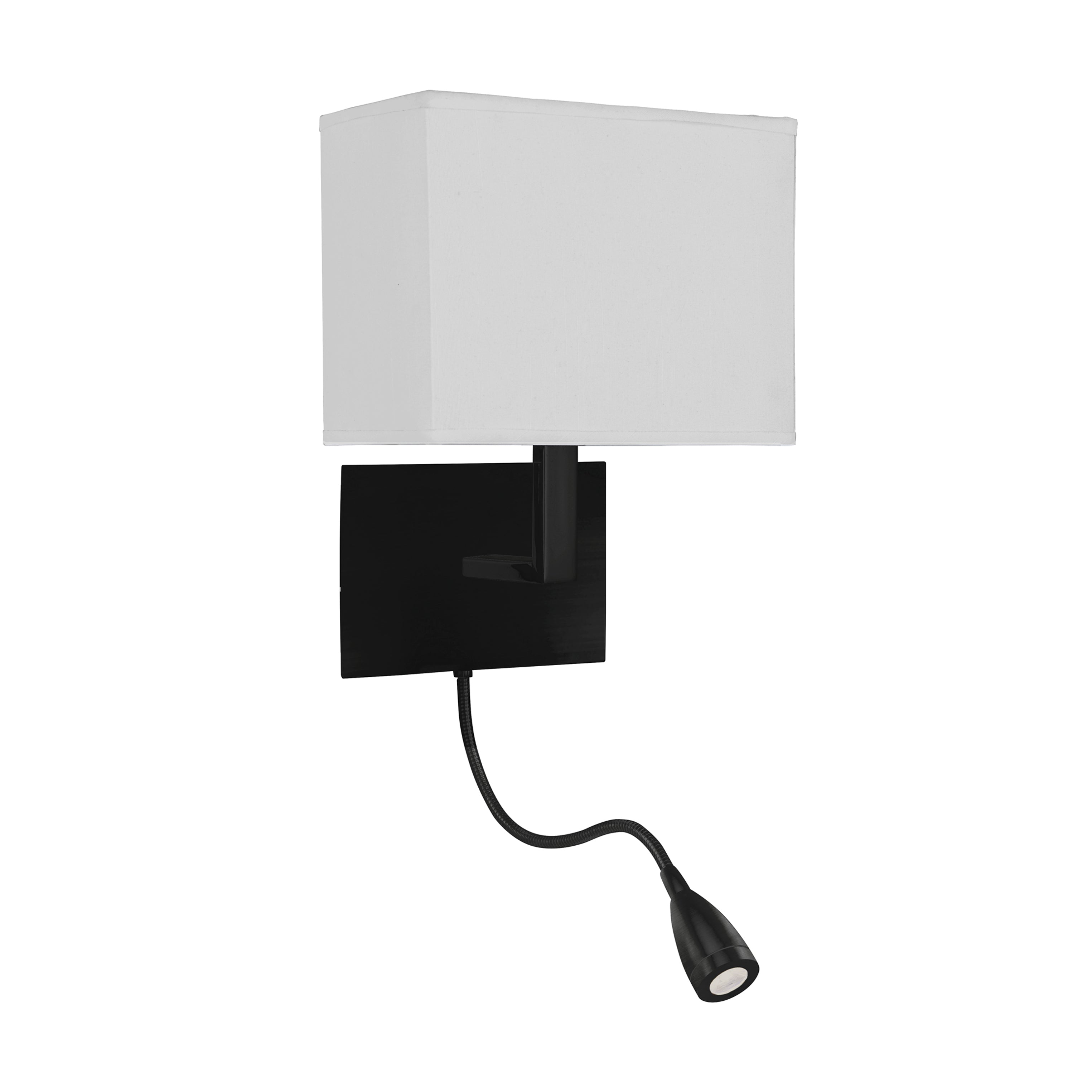 Searchlight Hotel Black Wall Light - White Fabric Shade