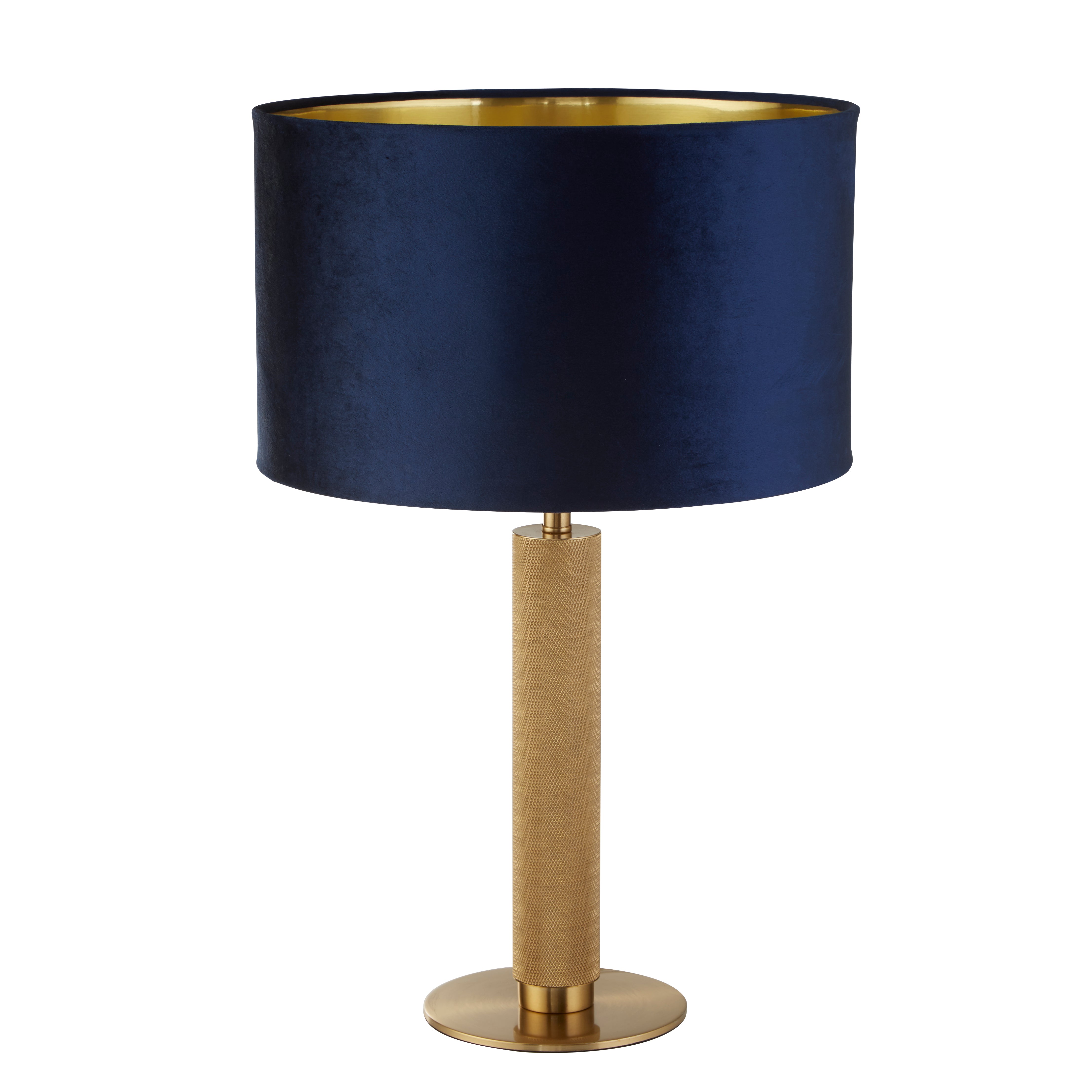London Table Lamp - Knurled Brass & Navy Velvet Shade