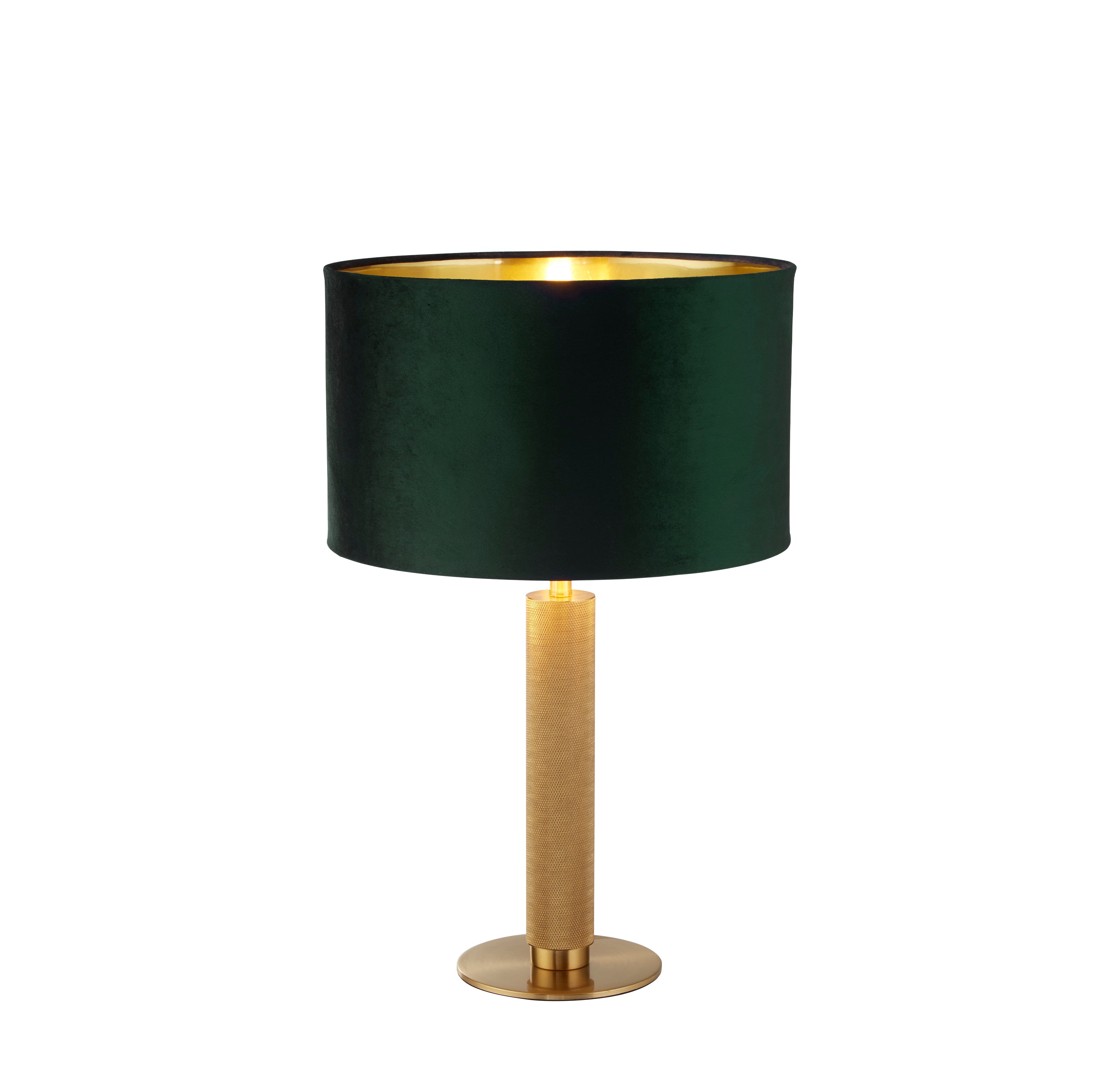 London Table Lamp - Knurled Brass & Green Velvet Shade