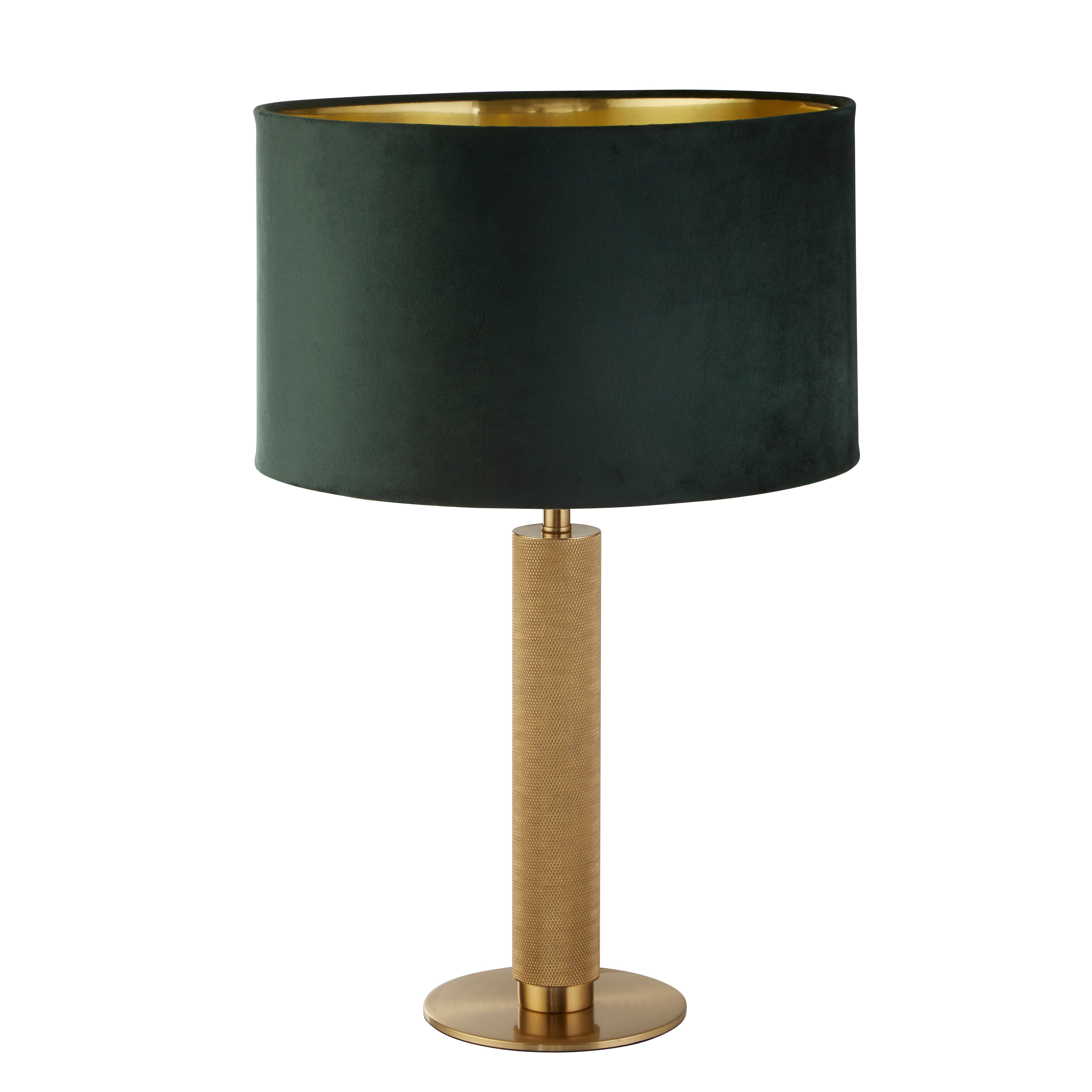 London Table Lamp - Knurled Brass & Green Velvet Shade