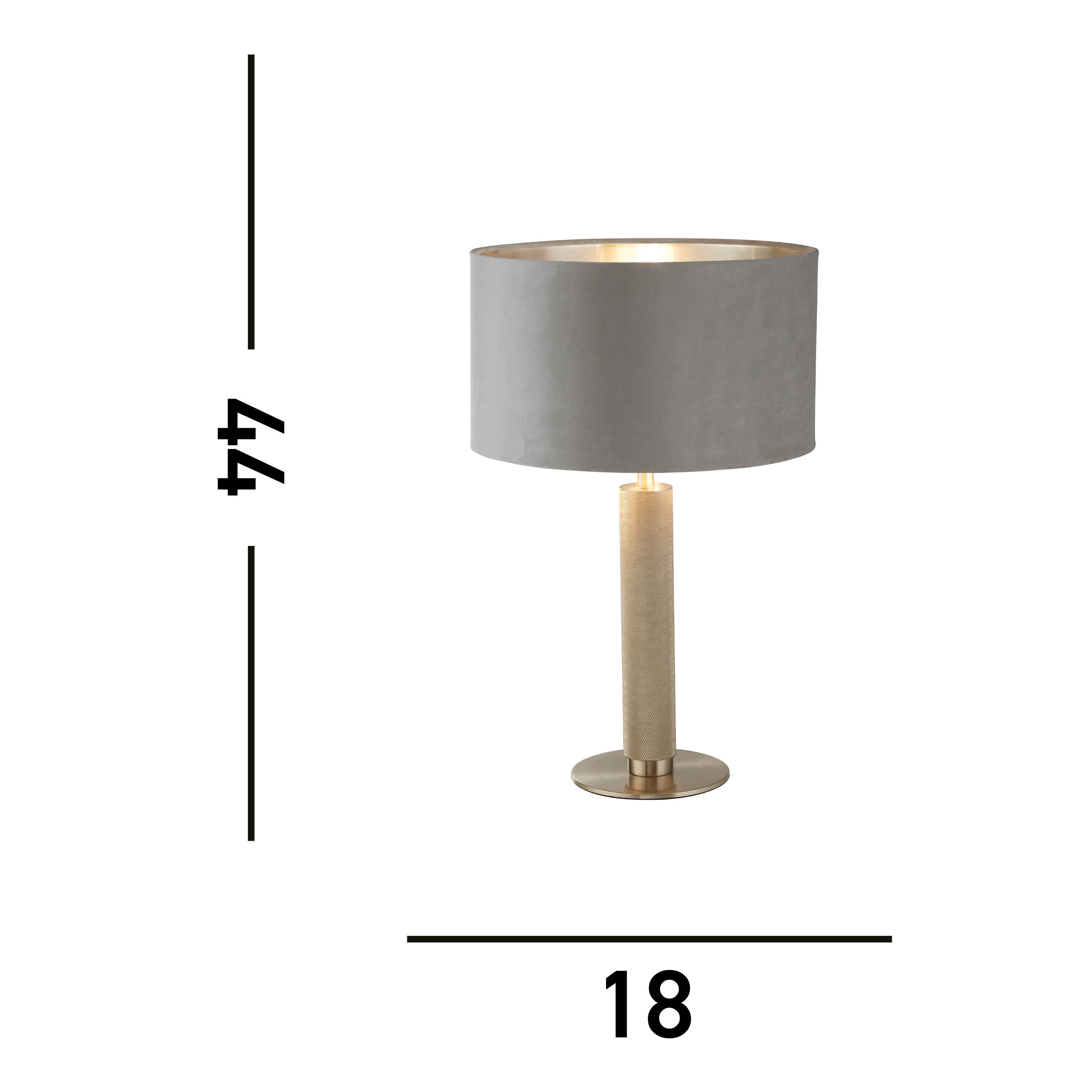 London Table Lamp- Knurled Satin Silver & Grey Velvet Shade