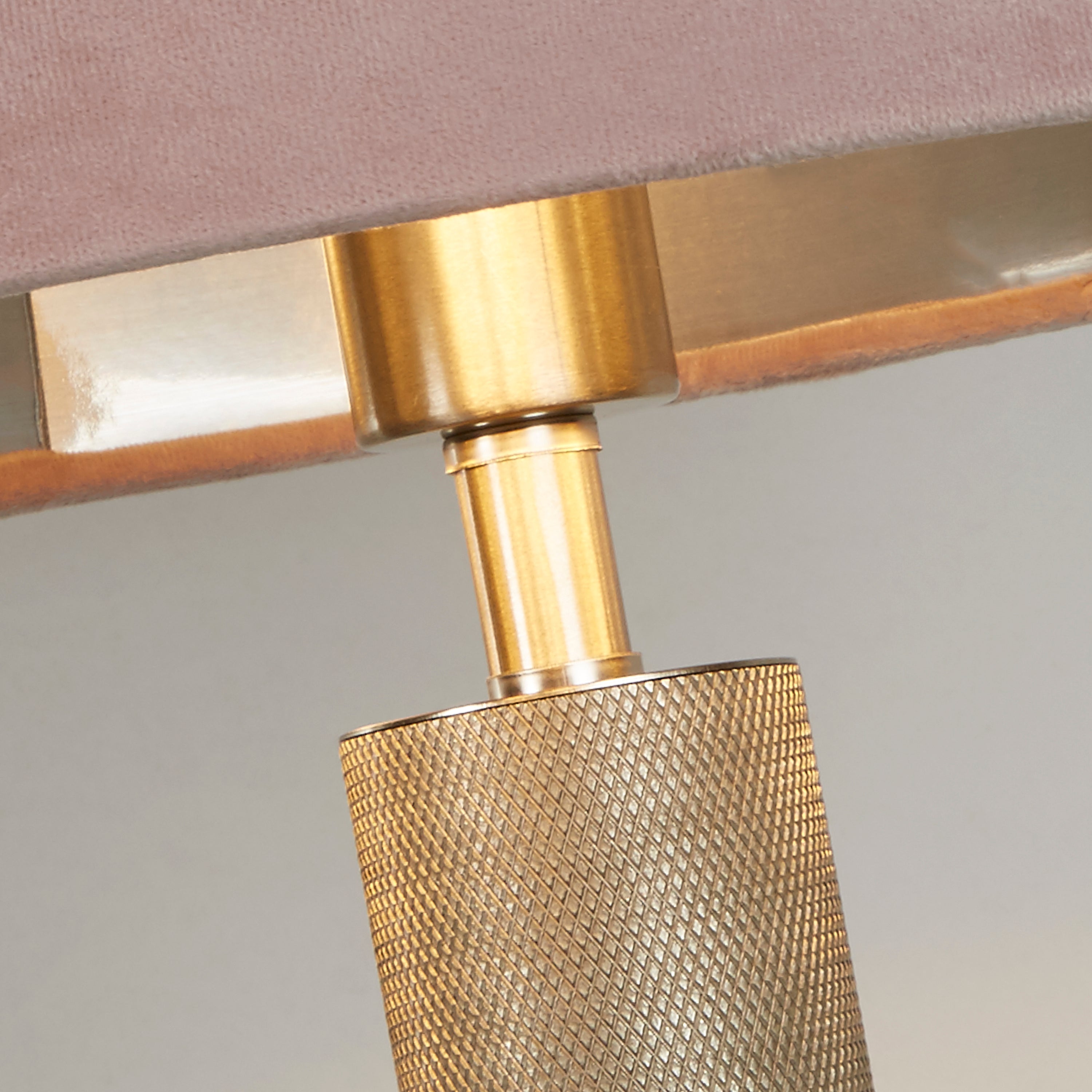 London Table Lamp- Knurled Satin Silver & Pink Velvet Shade