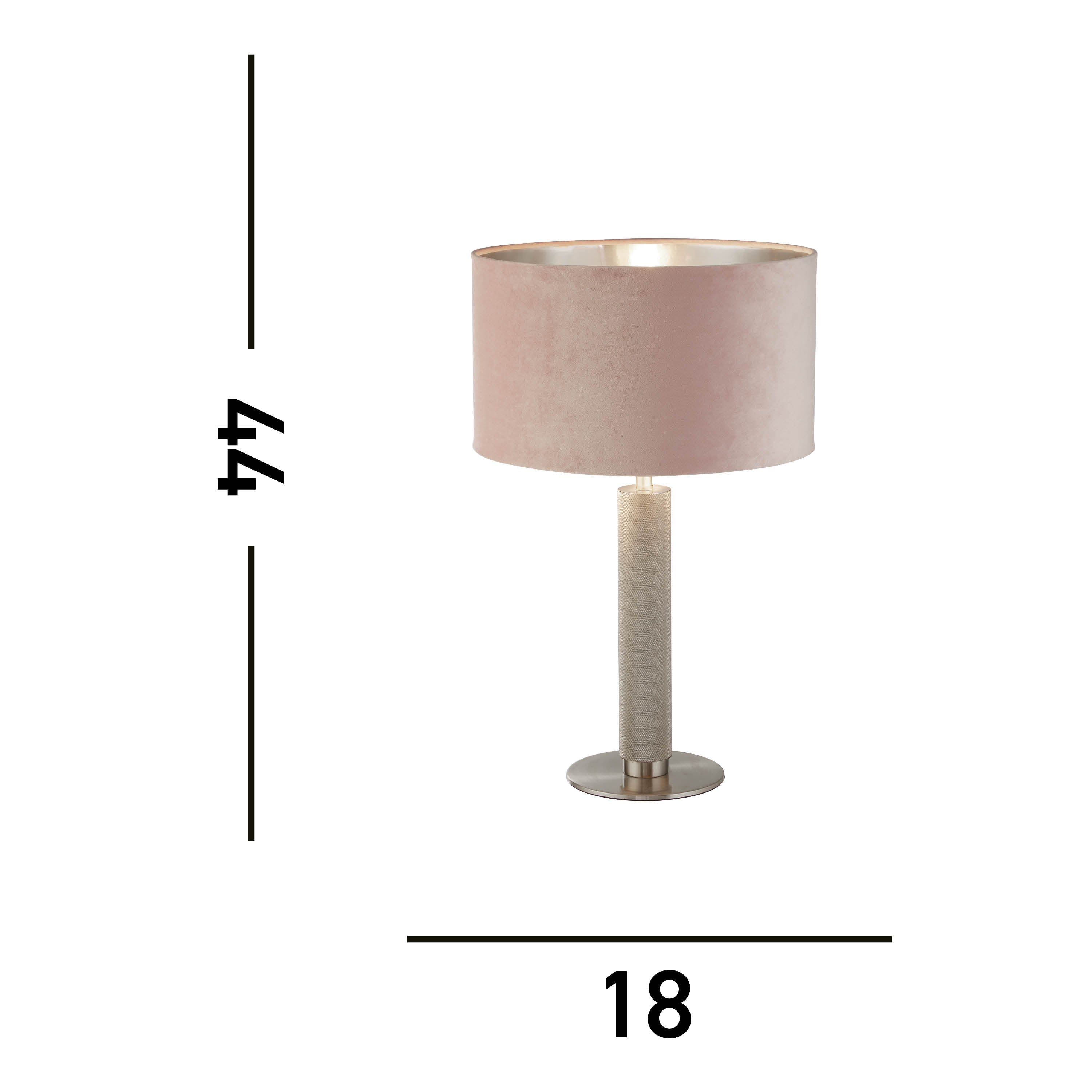 London Table Lamp- Knurled Satin Silver & Pink Velvet Shade