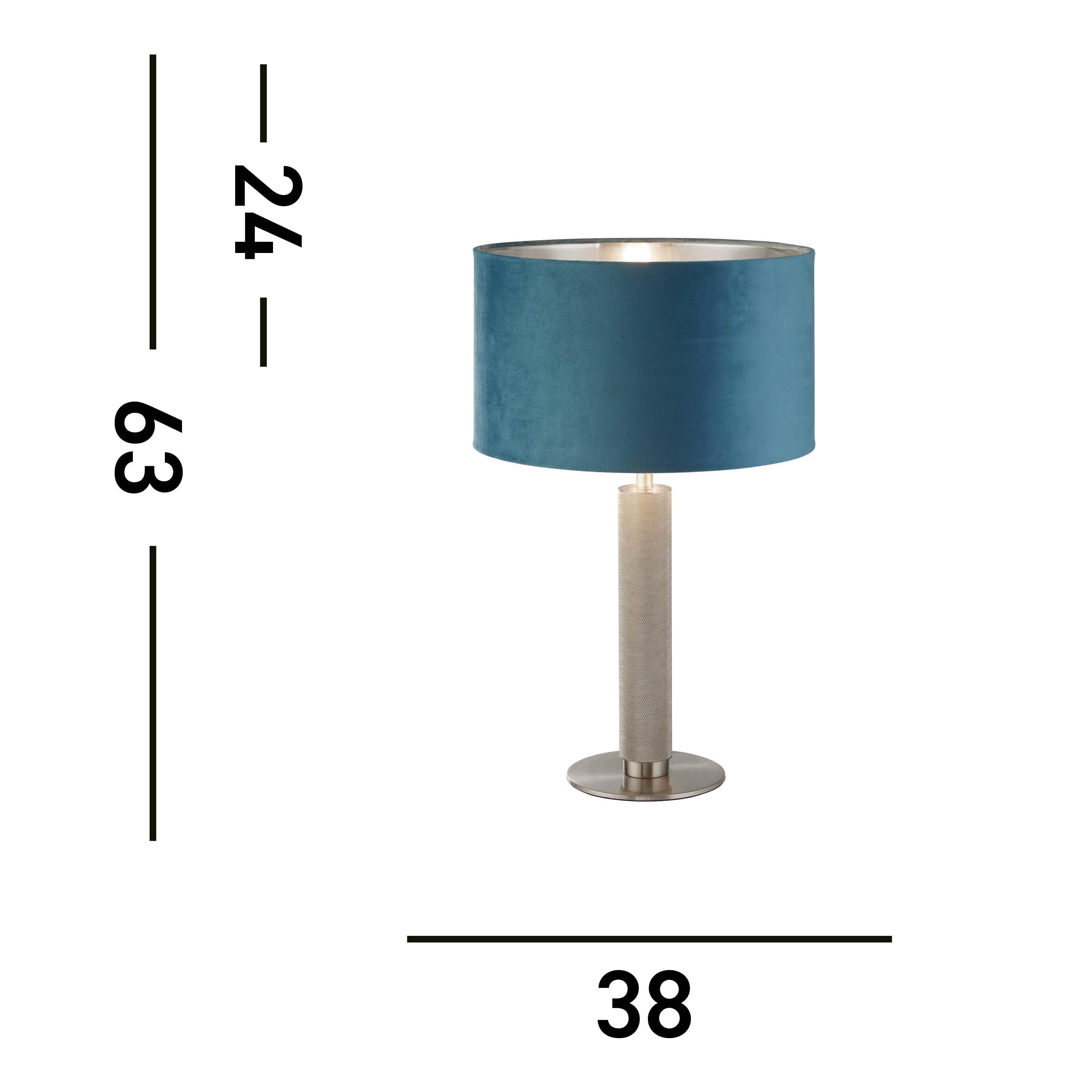 London Table Lamp - Knurled Satin Silver & Teal Velvet Shade