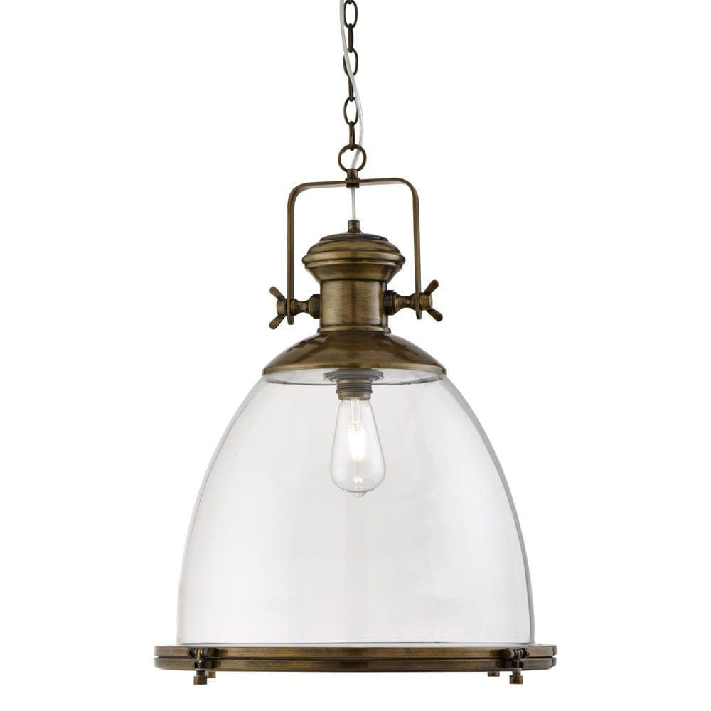 Industrial Large Brass & Clear Glass Ceiling Pendant-warehouse-40