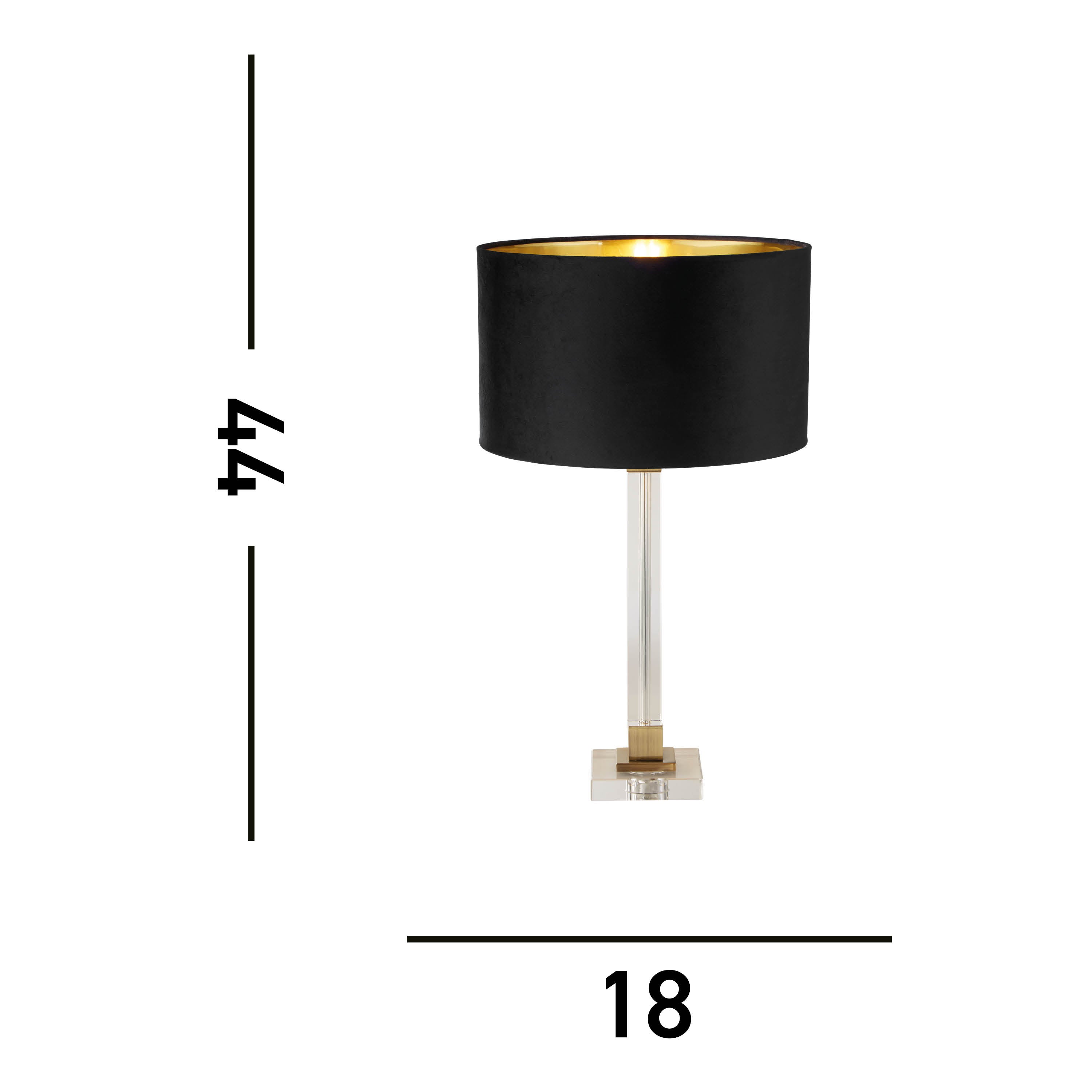 Scarborough Table Lamp - Crystal, Brass Metal & Black Velvet