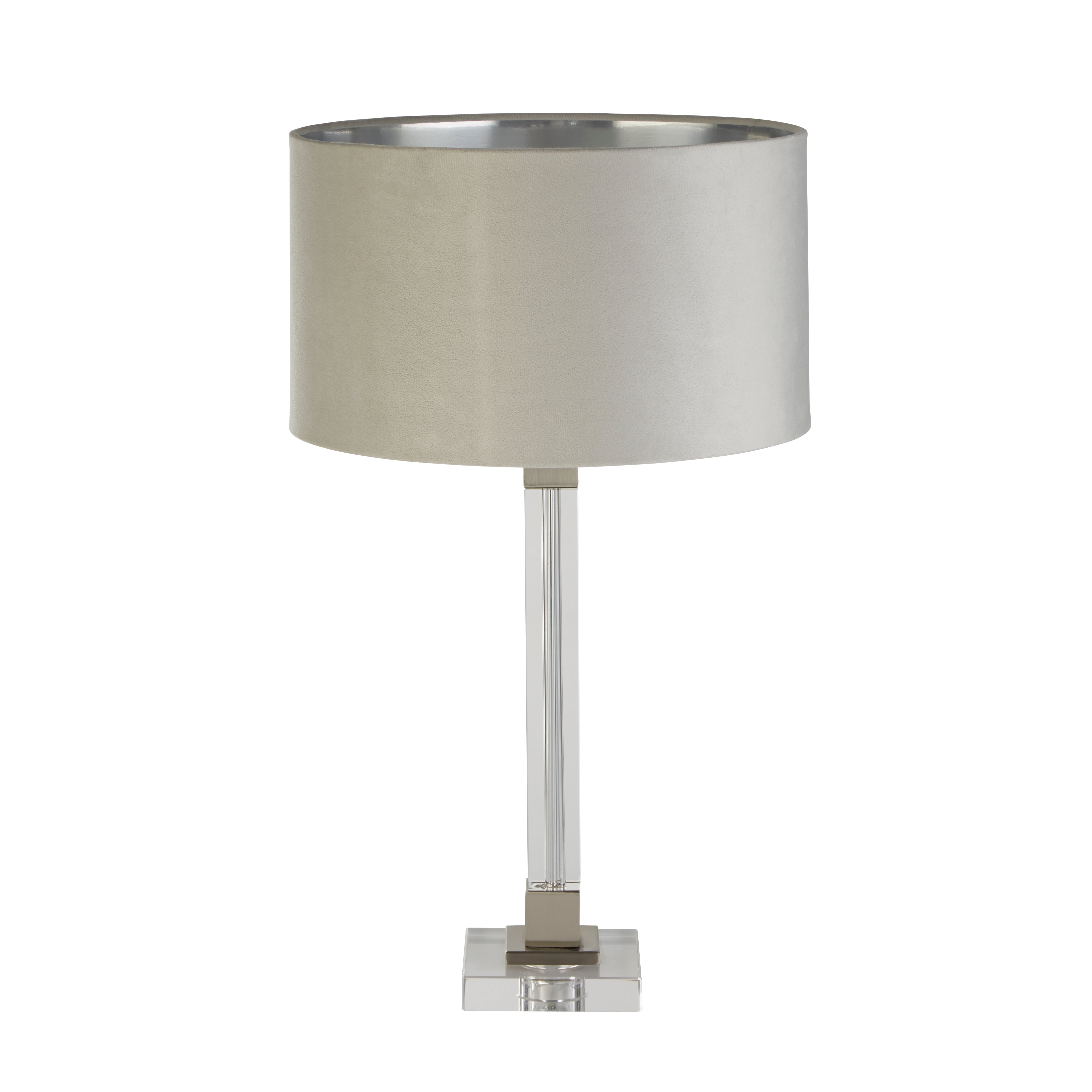 Scarborough Table Lamp - Crystal, Satin Nickel & Grey Velvet