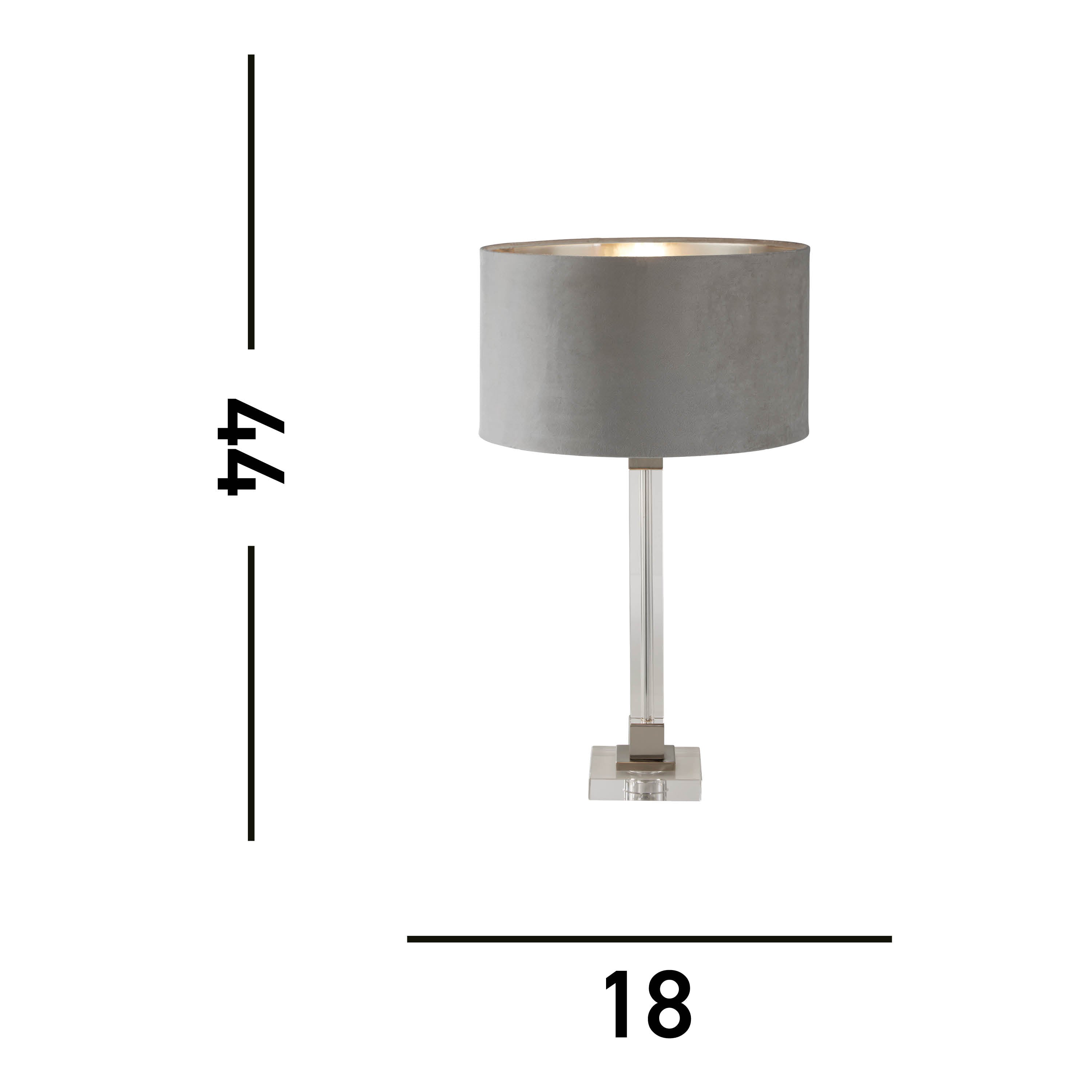 Scarborough Table Lamp - Crystal, Satin Nickel & Grey Velvet