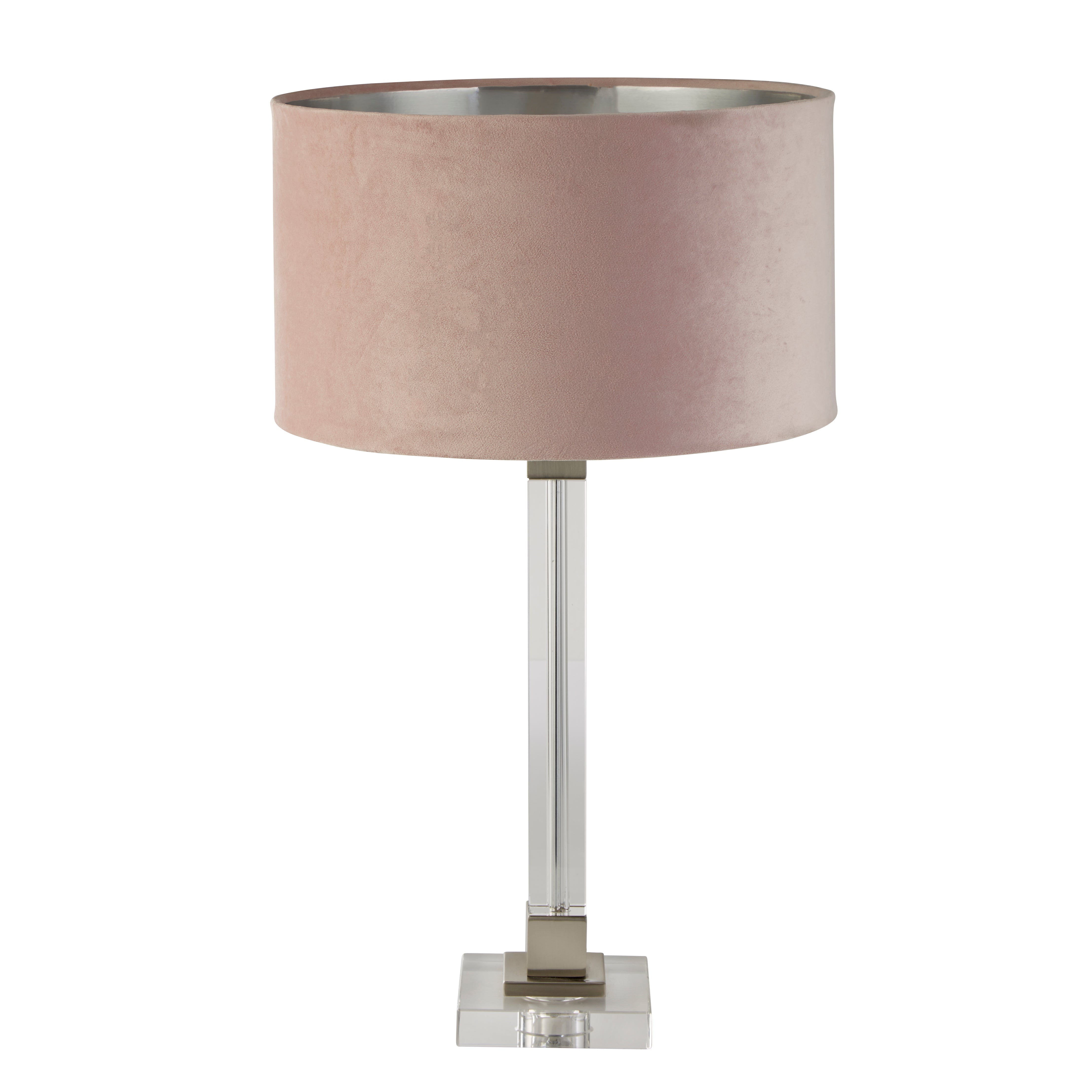 Scarborough Table Lamp- Crystal, Satin Nickel & Pink Velvet