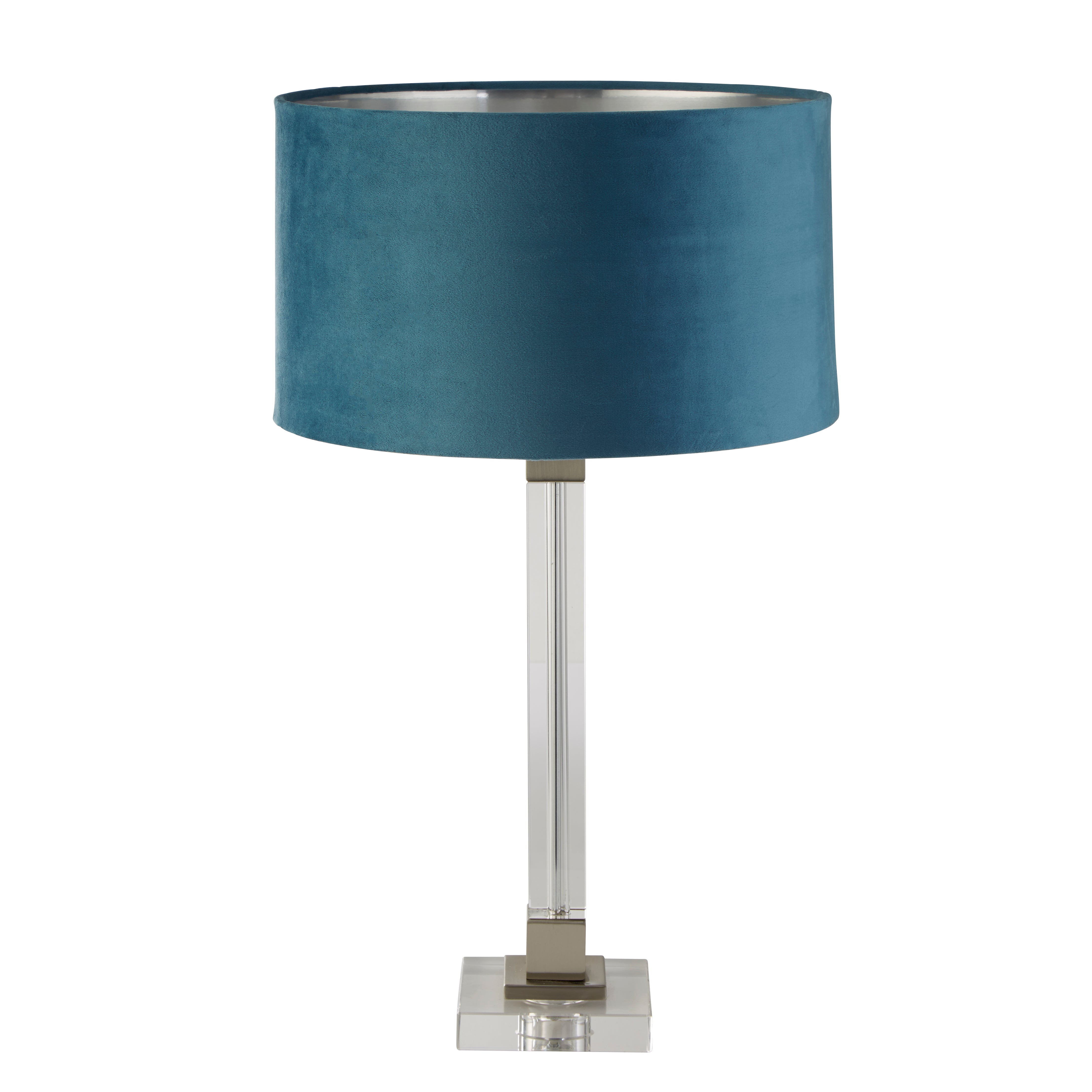 Scarborough Table Lamp - Crystal, Satin Nickel & Teal Velvet