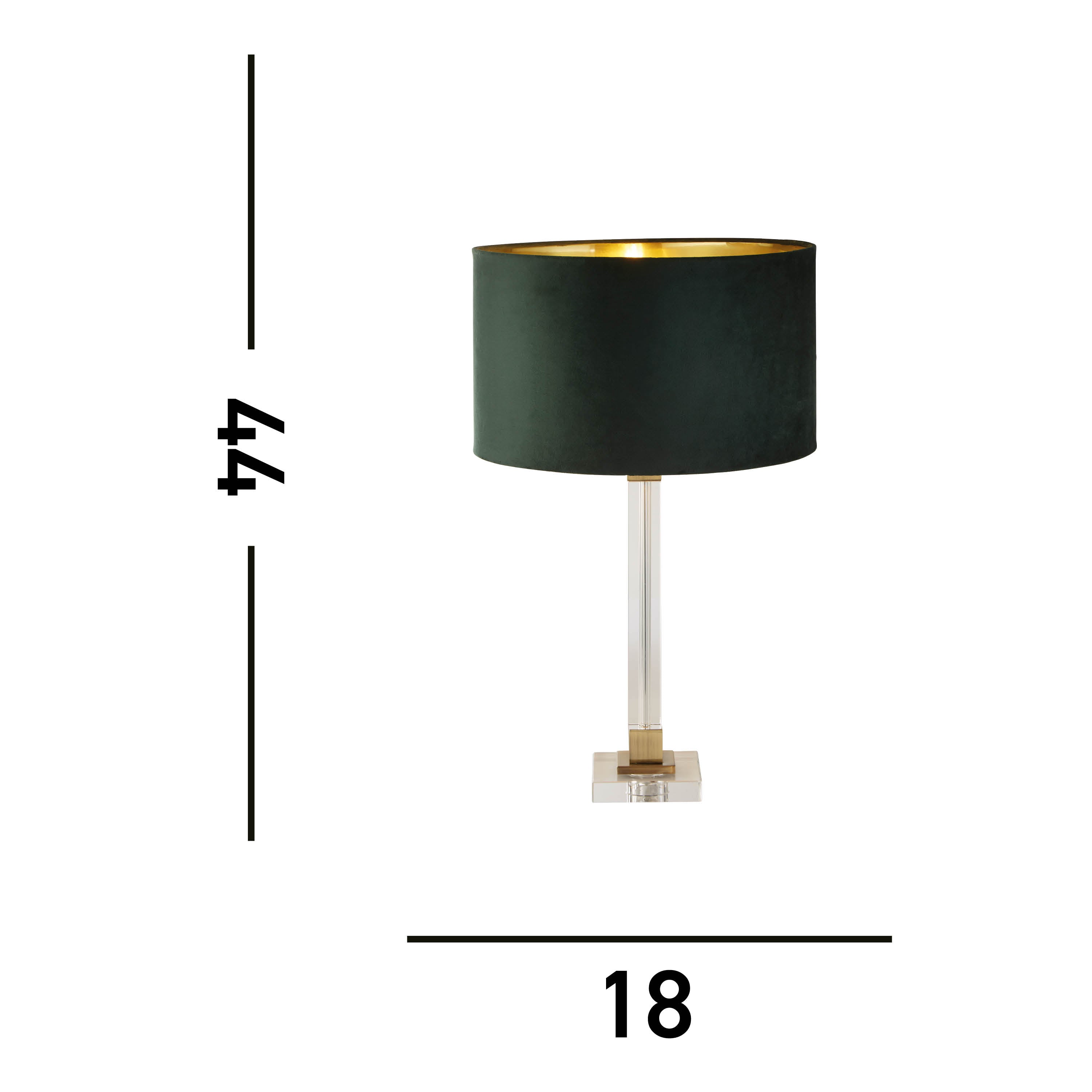 Scarborough Table Lamp - Crystal, Brass Metal & Green Velvet
