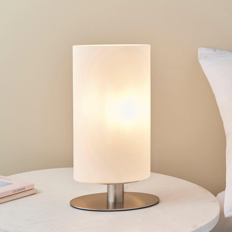 Endon Palmer 1 Light Nickel Table Lamp - Opal Glass Shade 68492 - Bedside Table