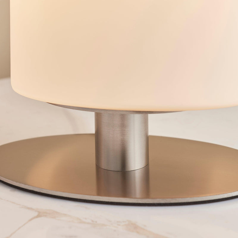 Endon Palmer 1 Light Nickel Table Lamp - Opal Glass Shade 68492 - Base Close-up