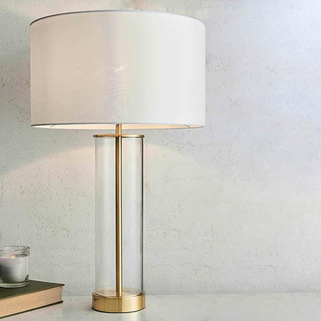 Endon Lessina Touch Gold & Glass Table Lamp With White Shade-Endon Lighting-Living-Room-Tiffany Lighting Direct-[image-position]