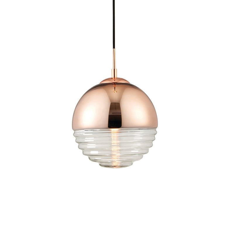 Endon Paloma 1 Light Ceiling Pendant - Copper & Ribbed Glass 68956 - Lit