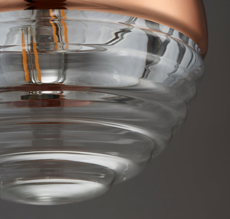 Endon Paloma 1 Light Ceiling Pendant - Copper & Ribbed Glass 68956 - Close-up showing Glass Detail