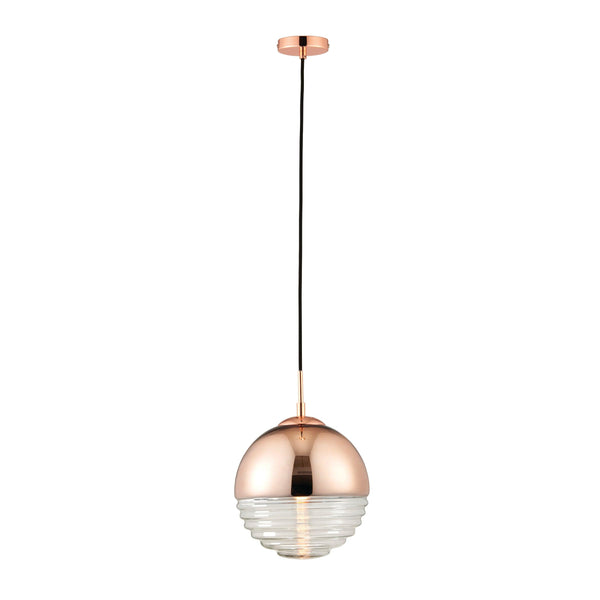 Endon Paloma 1 Light Ceiling Pendant - Copper & Ribbed Glass 68956