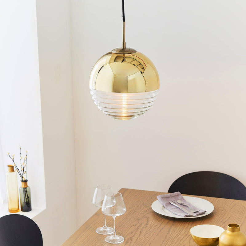 Paloma 1 Light Gold & Clear Ribbed Glass Ceiling Pendant 68958 - Above Kitchen Table