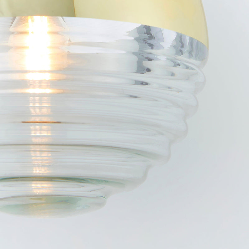 Paloma 1 Light Gold & Clear Ribbed Glass Ceiling Pendant 68958 - Ribbed Glass Close-up