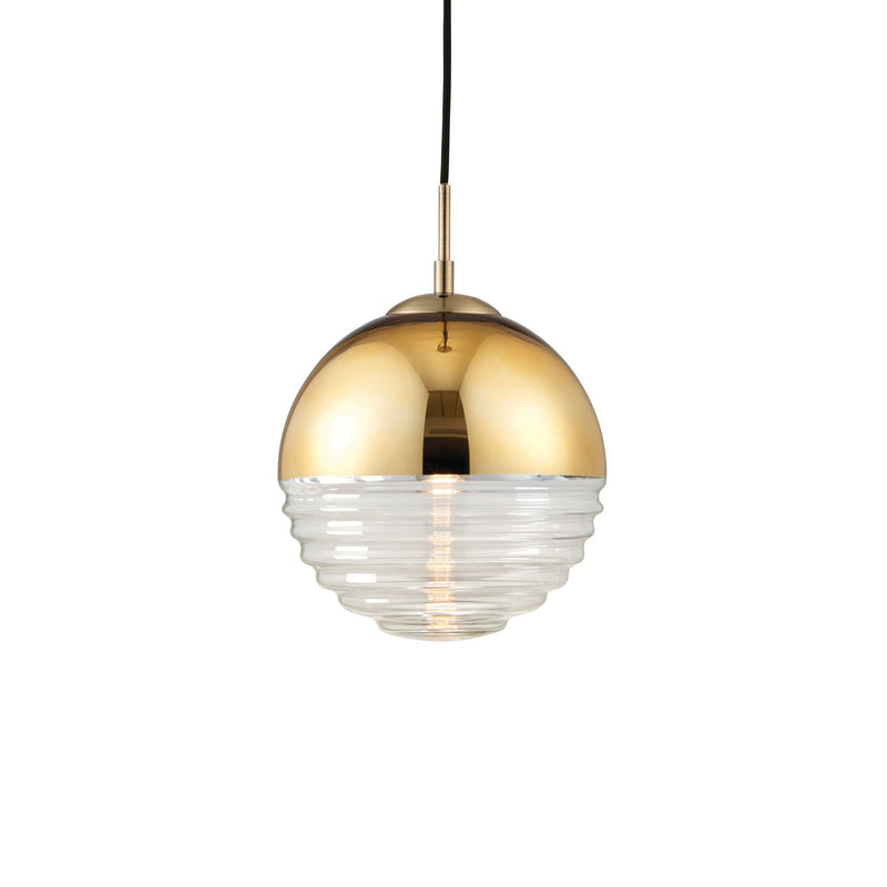 Paloma 1 Light Gold & Clear Ribbed Glass Ceiling Pendant 68958 - Zoomed in
