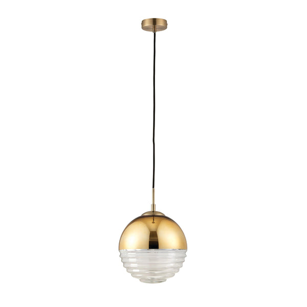 Paloma 1 Light Gold & Clear Ribbed Glass Ceiling Pendant 68958