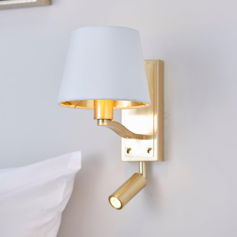 Endon Harvey 1 Light Gold Wall Light With White Shade 69092 - Bedside View
