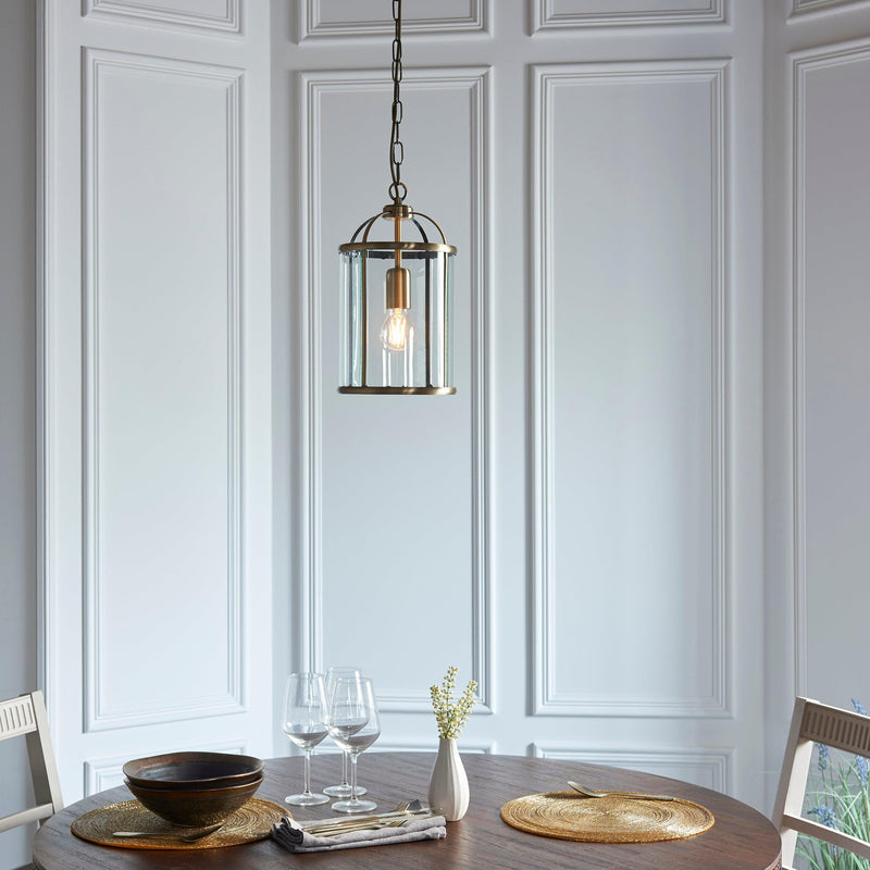Endon Lambeth Brass Ceiling Lantern 1 Light 69454 - above dining room table