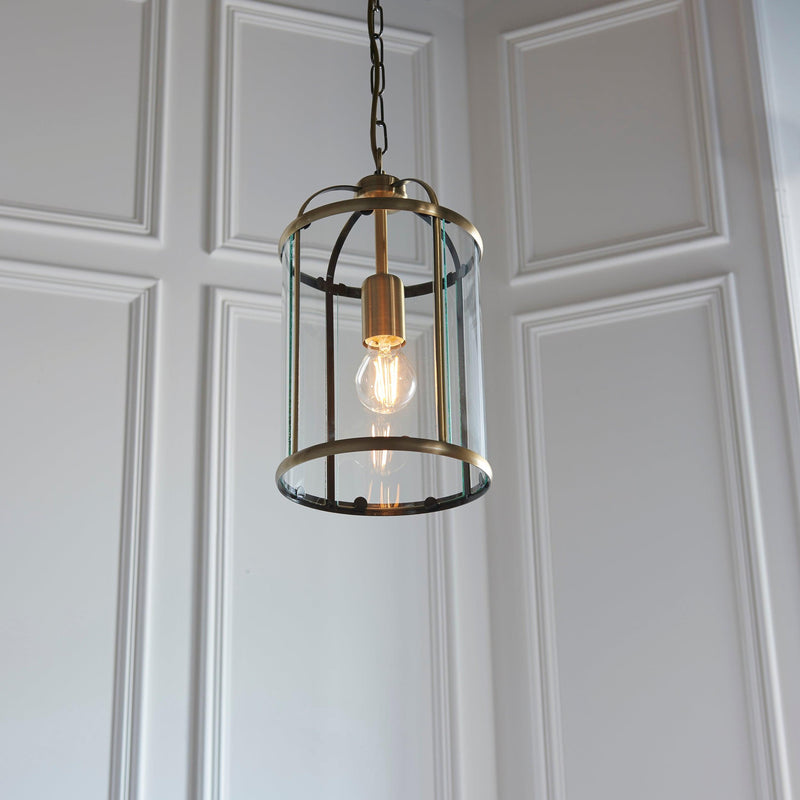 Endon Lambeth Brass Ceiling Lantern 1 Light 69454 - lamp on