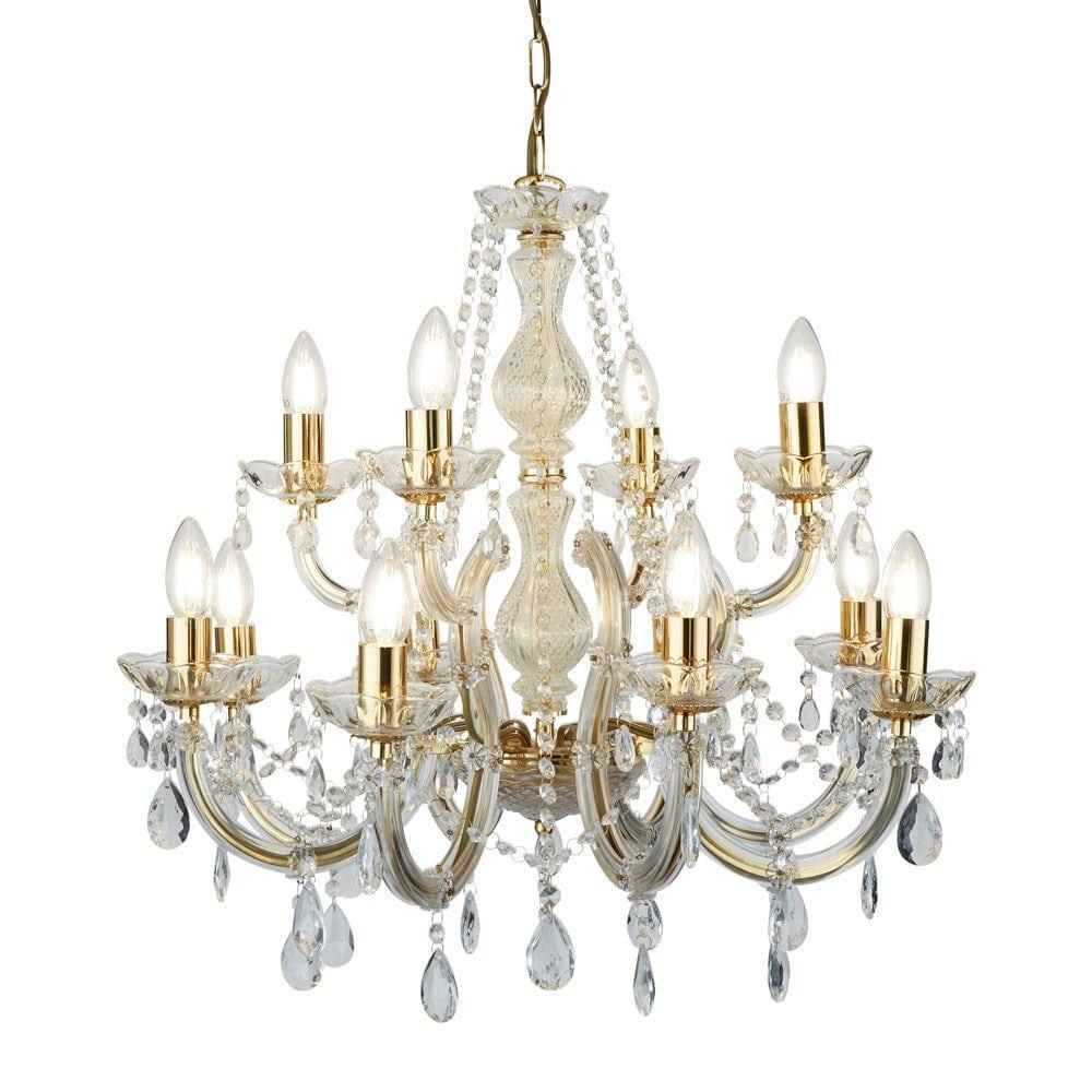 Marie Therese 12 Light Brass/Crystal Glass Chandelier-warehouse-091026