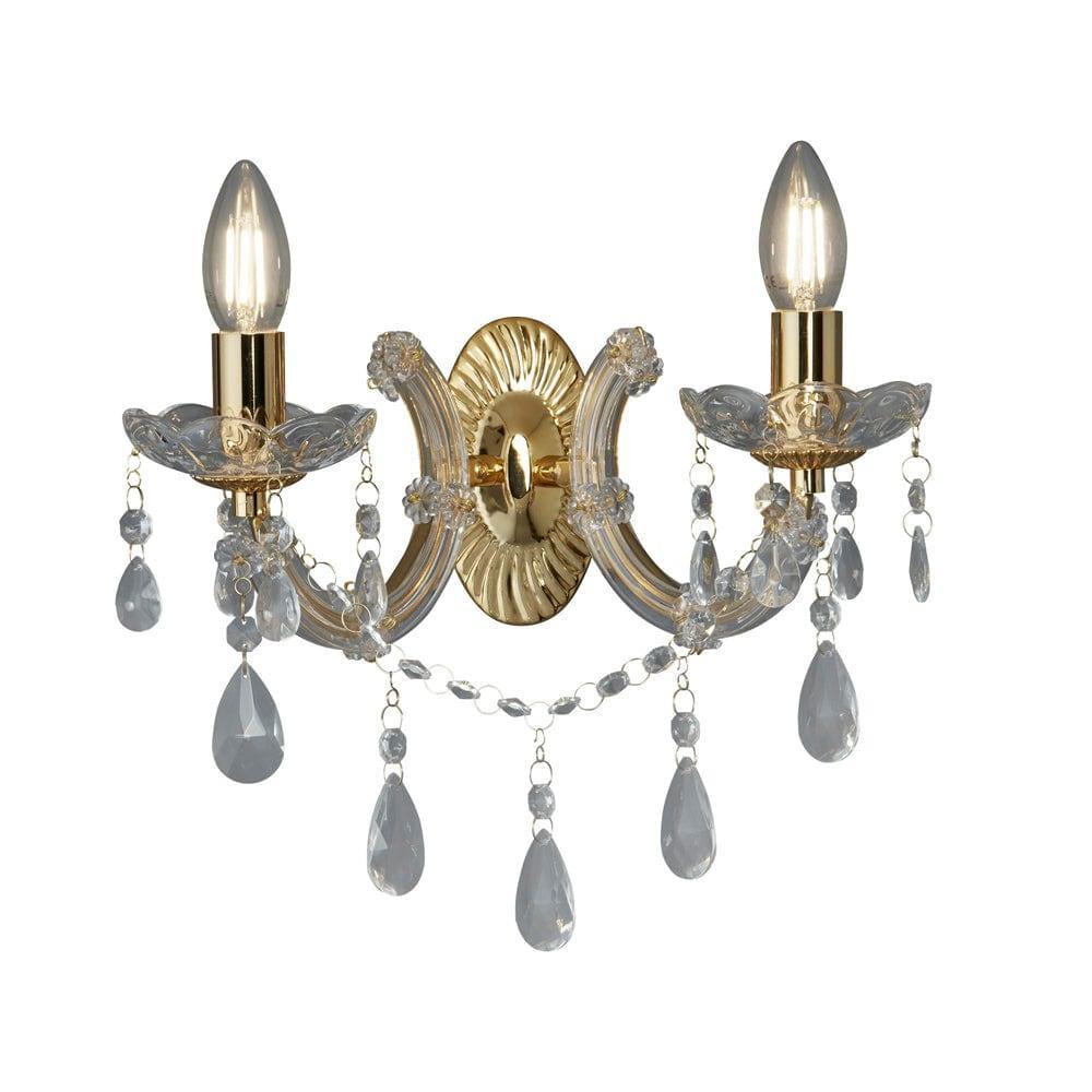 Marie Therese 2 Light Brass & Crystal Glass Wall Light-warehouse-091026